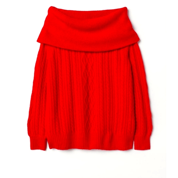 H&M Sweaters - Red off the shoulder-fold over H&M sweater - size xs